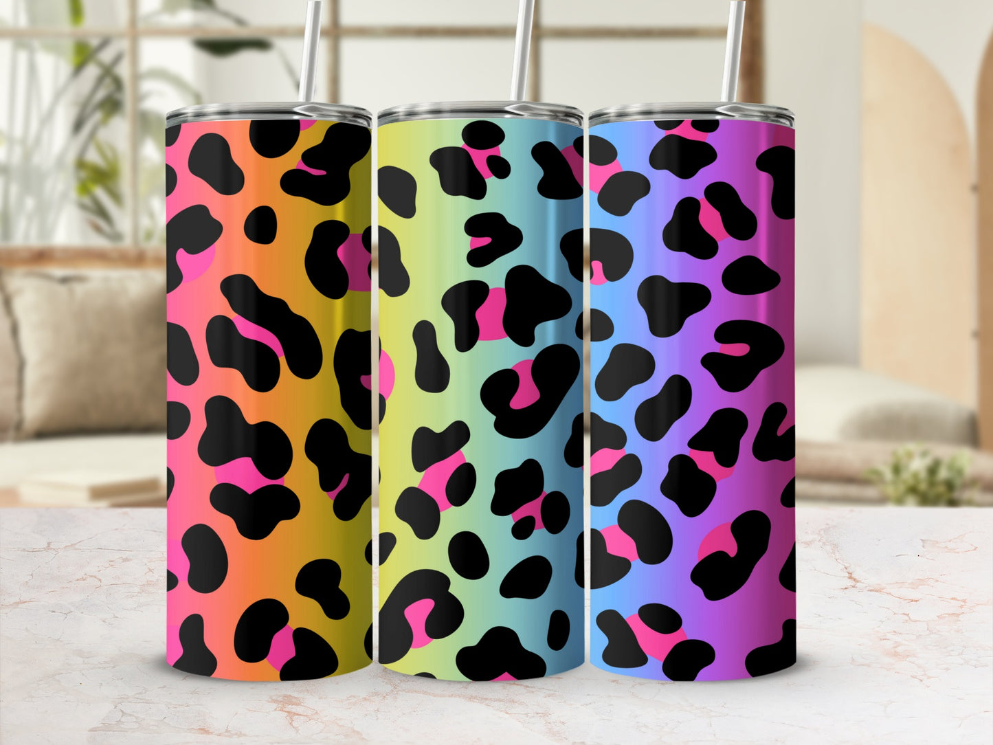 Colorful Leopard Print Stainless Steel Tumbler Cups