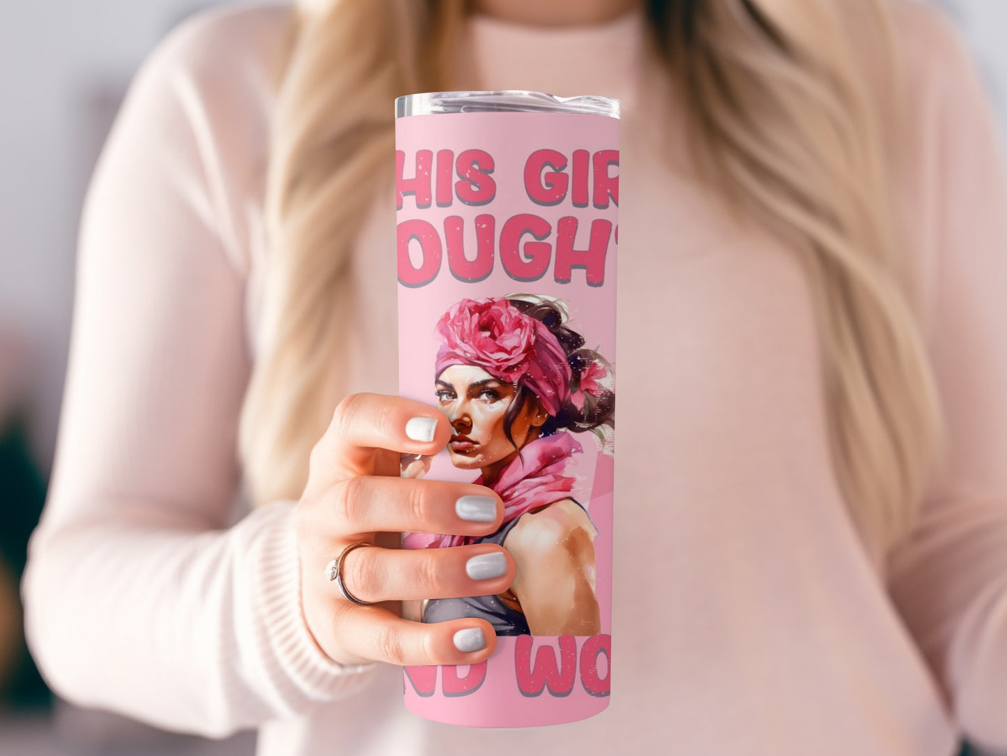 Pink Tumbler with Motivational Girl Power Quotes