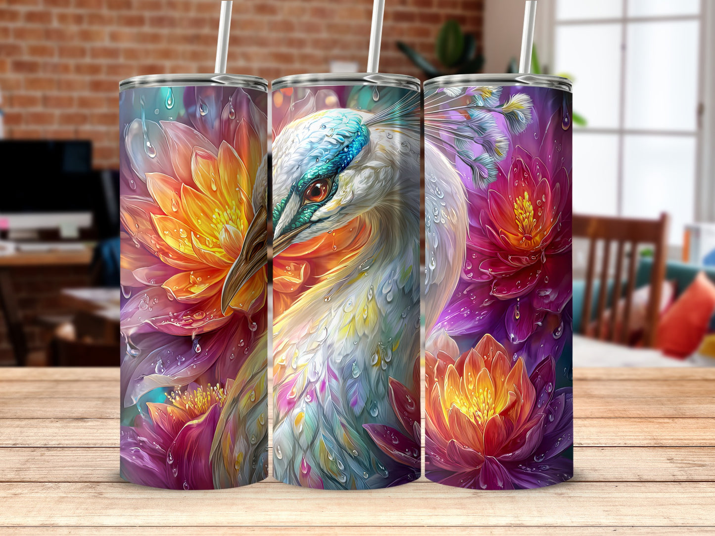 Colorful Peacock and Flowers Tumbler