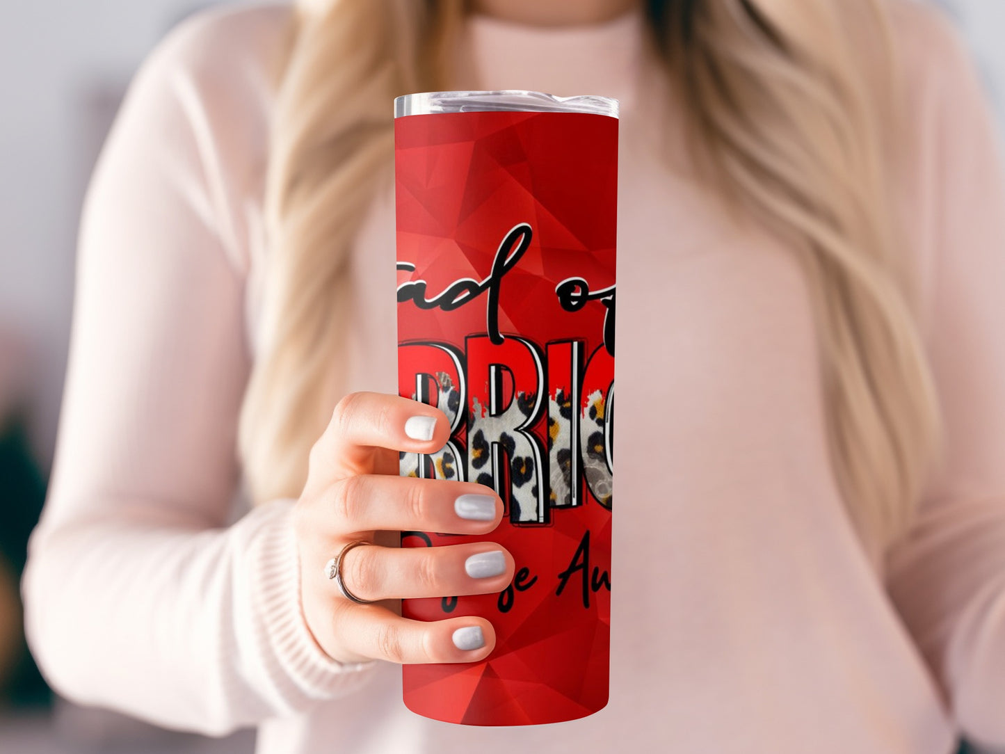 Mom of Warriors Red and Black Leopard Tumbler