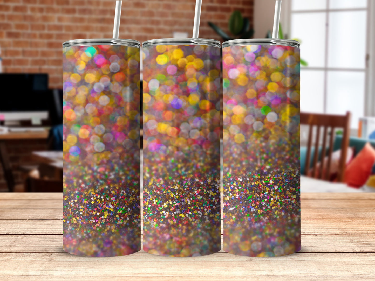 Colorful Glitter Sparkle Design Beverage Tumbler