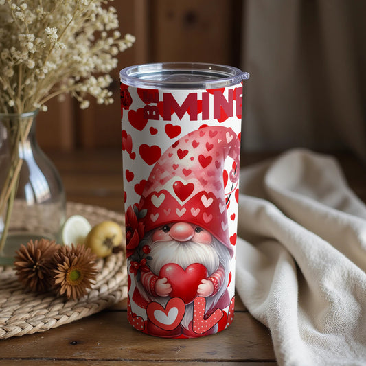 Cute Valentine Gnome with Heart Tall Drink Tumbler