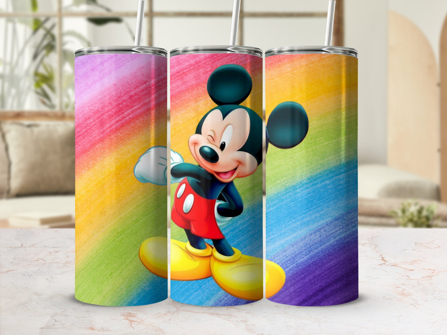 Colorful Rainbow Mickey Mouse Themed Water Bottle