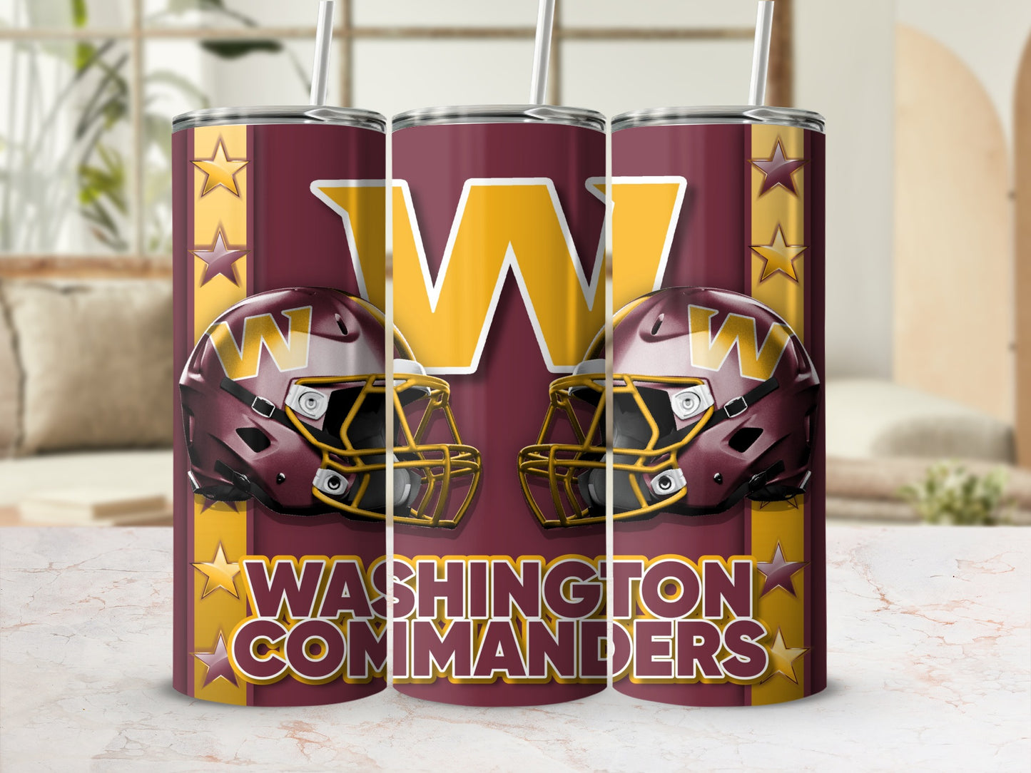 Washington Commanders Helmets Logo Against Stars Tumblers