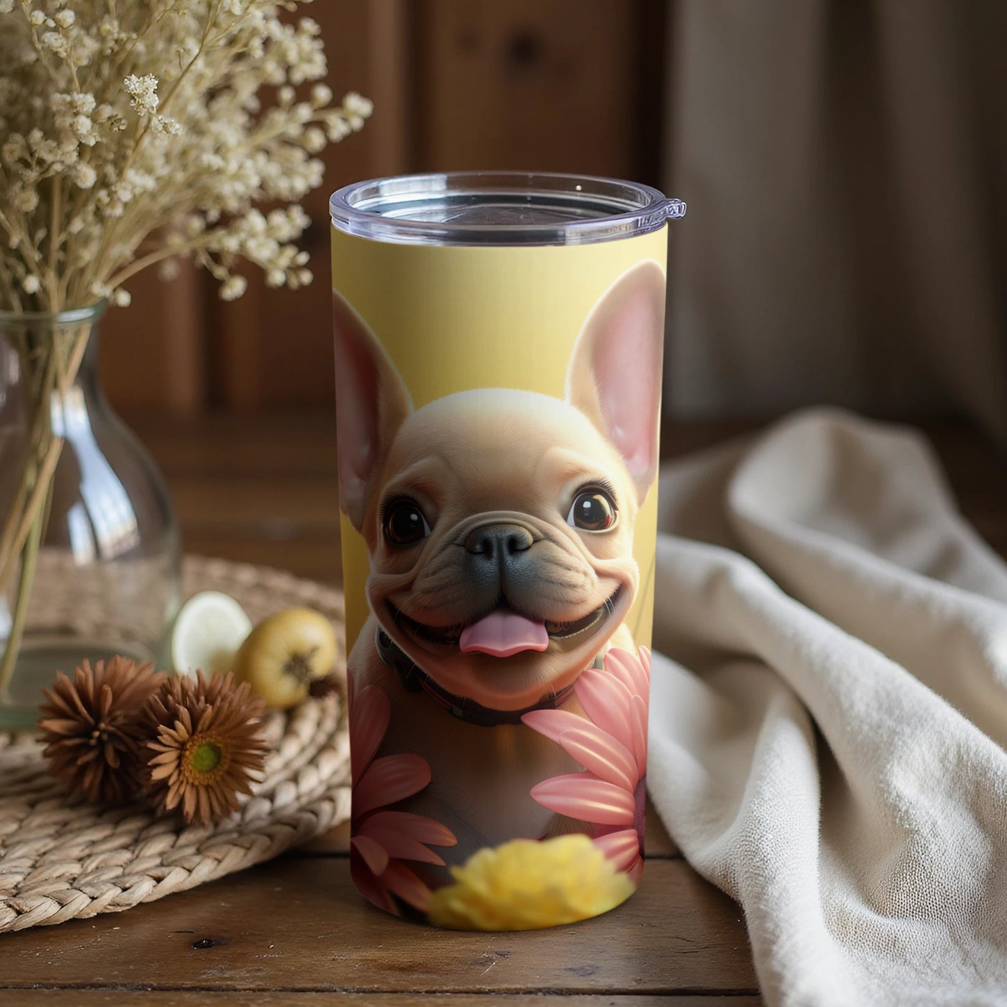 Smiling French Bulldog Puppy Flower Tumbler Design product type
French Bulldog
Puppy
Dog
Smiling Dog
Happy Dog
Floral Tumbler
Flower Design
Pink Flowers
Yellow Background
Pet Lover Gift
Animal Graphic
Cute Puppy
Adorable Dog
Drinkware
Beverage Holder
Gift Idea
Custom Tumbler
Unique Design
Frenchie
Dog Breed