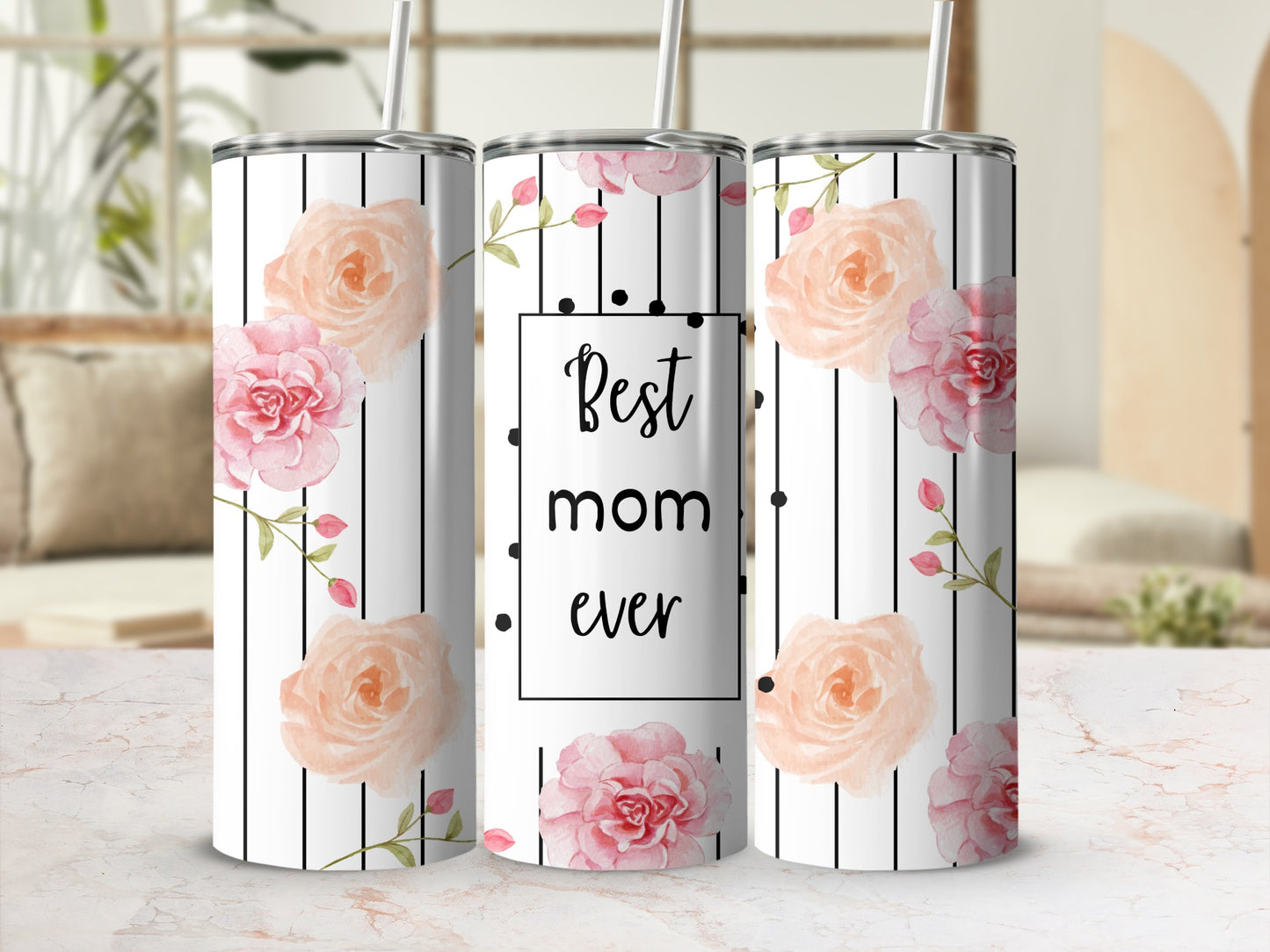 Floral Best Mom Ever Design Tumbler Cup by WDesign