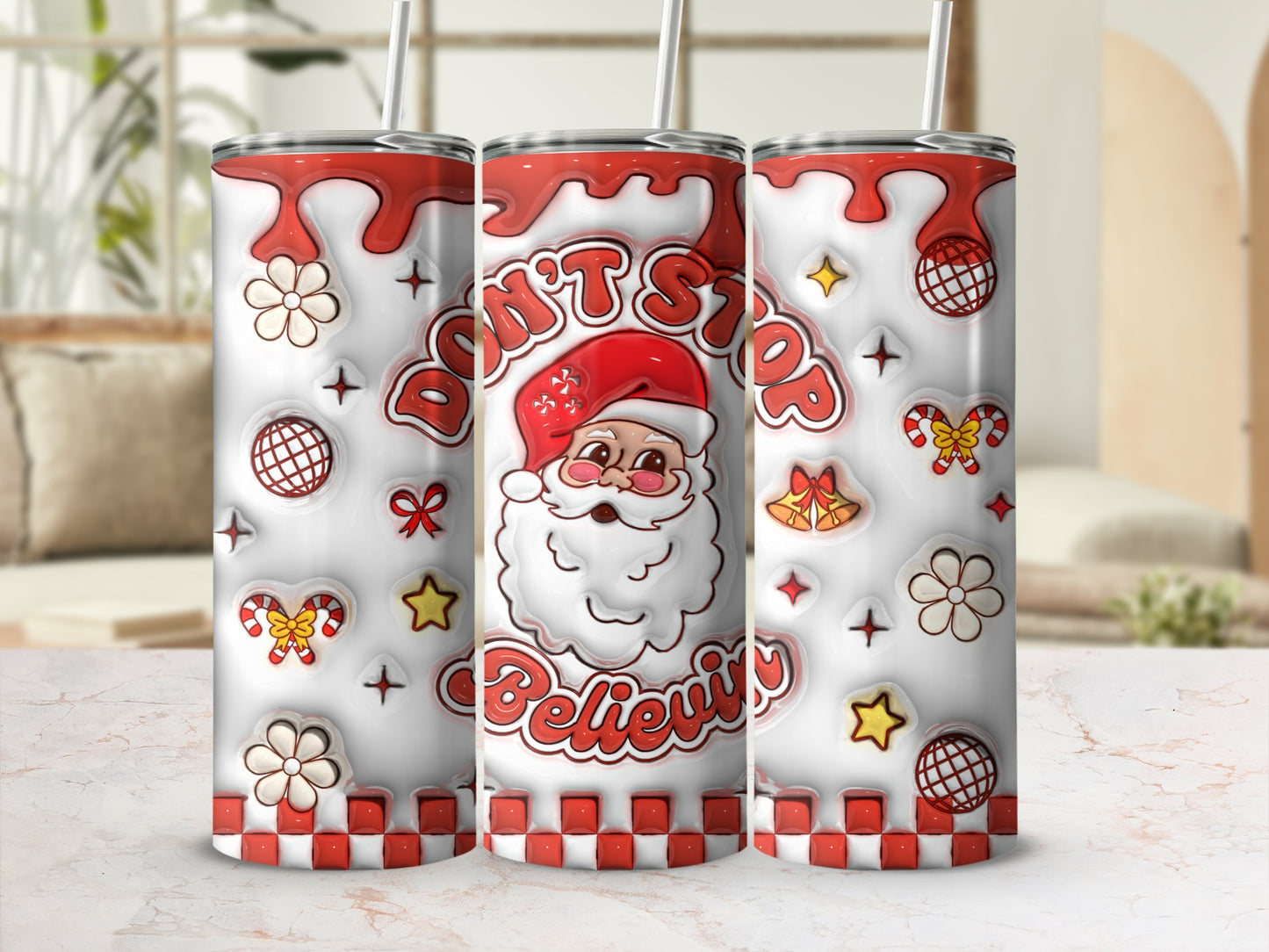 Don't Stop Believing Christmas Santa Tumbler Cup