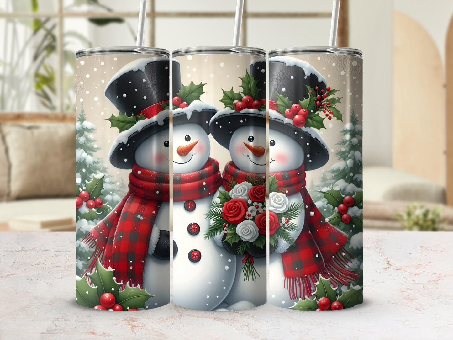 Festive Snowman and Holiday Decorated Tumbler Product
