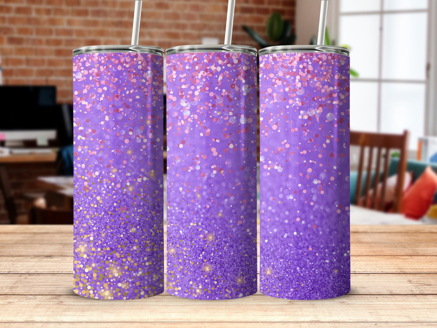 Sparkling Purple Glitter Effect Design Tumbler Product