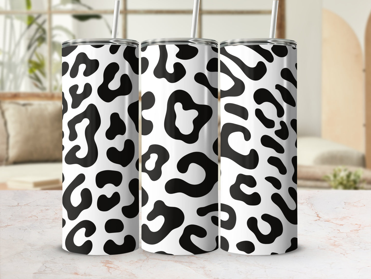 Black and White Leopard Print Tumbler Cups Beverage