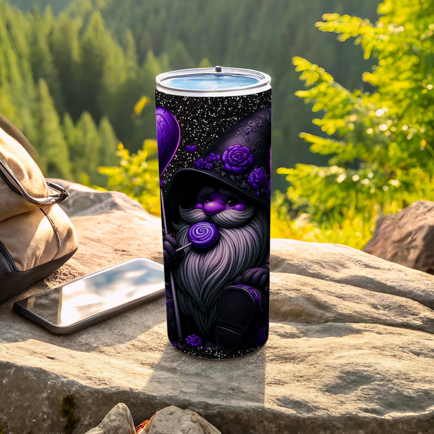 Whimsical Gnome Design Tumbler with Purple Accents product