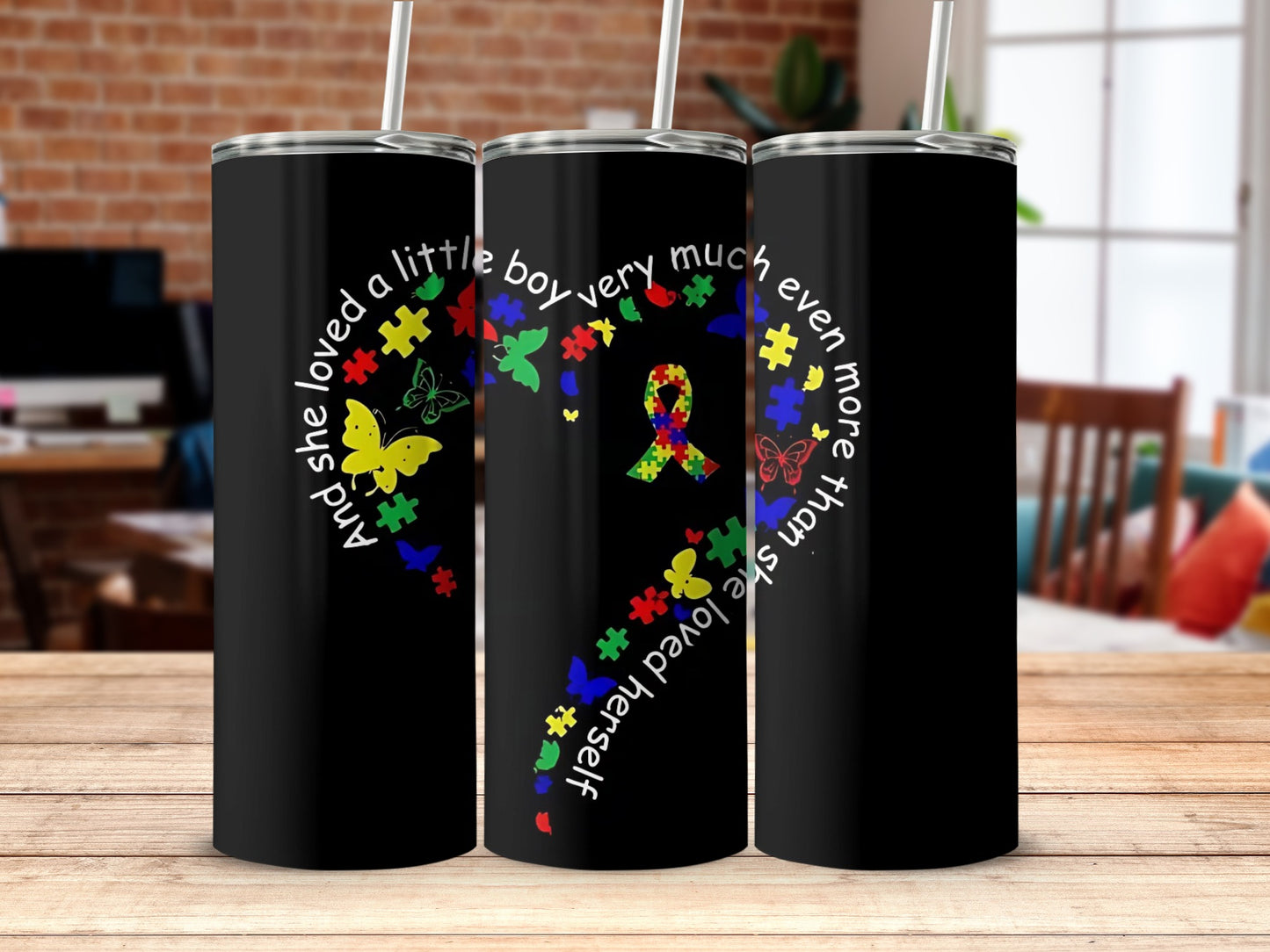 Autism Awareness Tumbler with Puzzle Heart Design