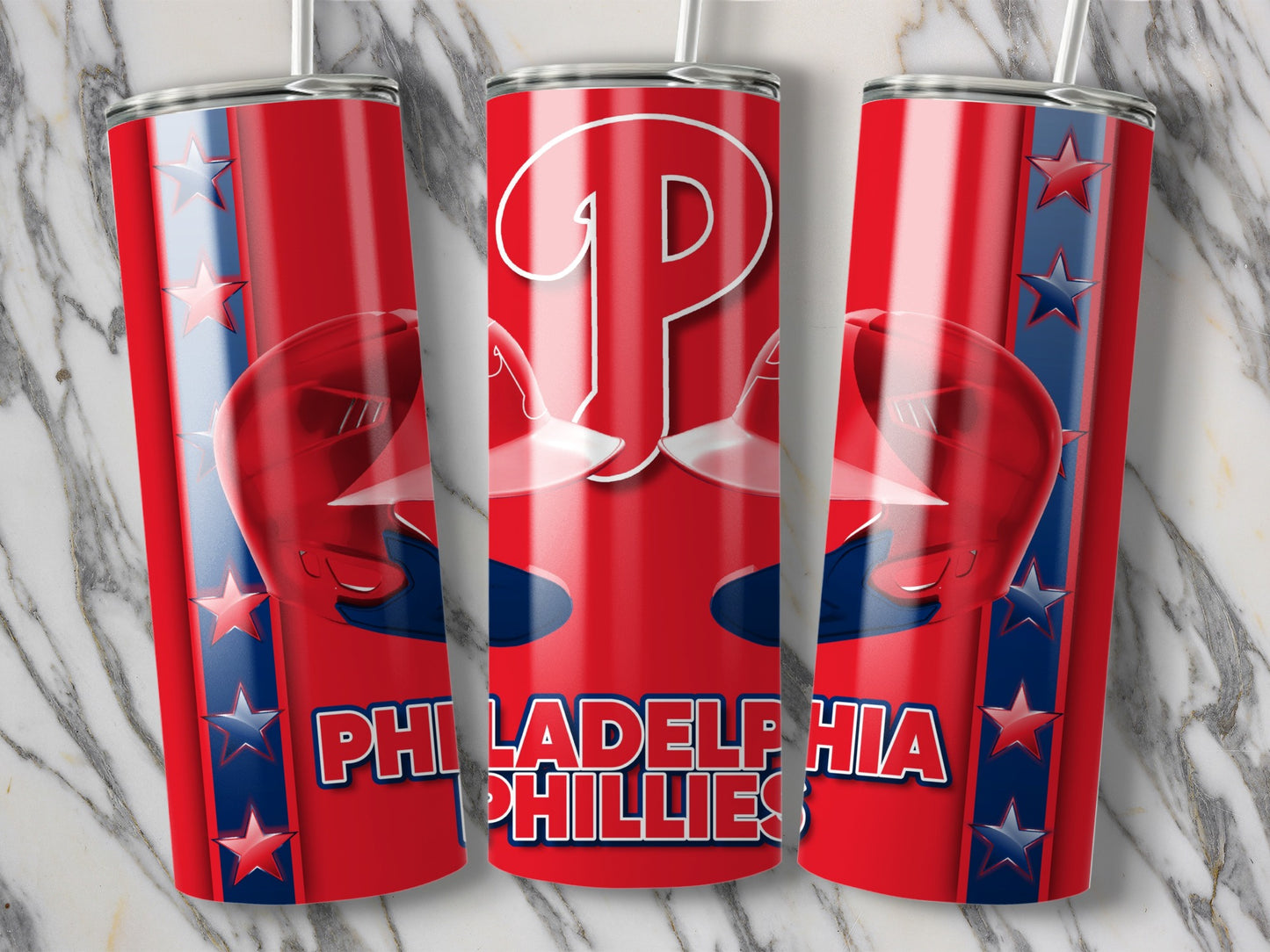 Philadelphia Phillies Helmets Emblem on Red Backdrop Tumblers