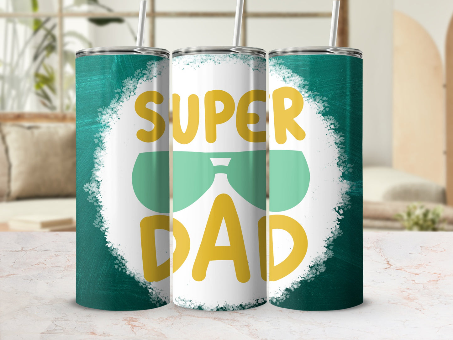 Super Dad Green and White Stainless Steel Tumbler