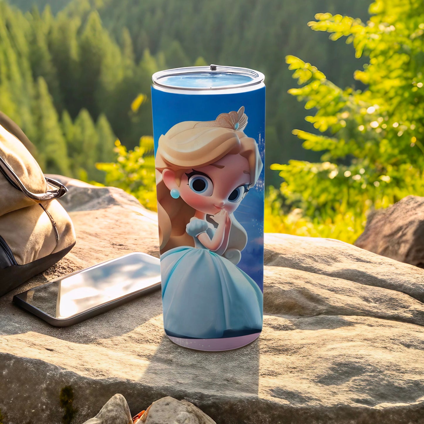Cute Blue Princess Cartoon Design Insulated Tumbler