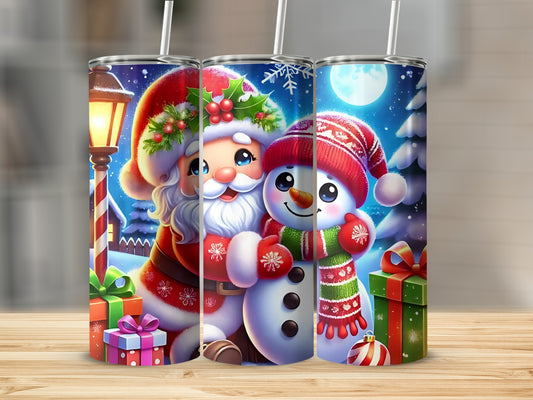 Festive Santa and Snowman Christmas Stainless Steel Tumblers