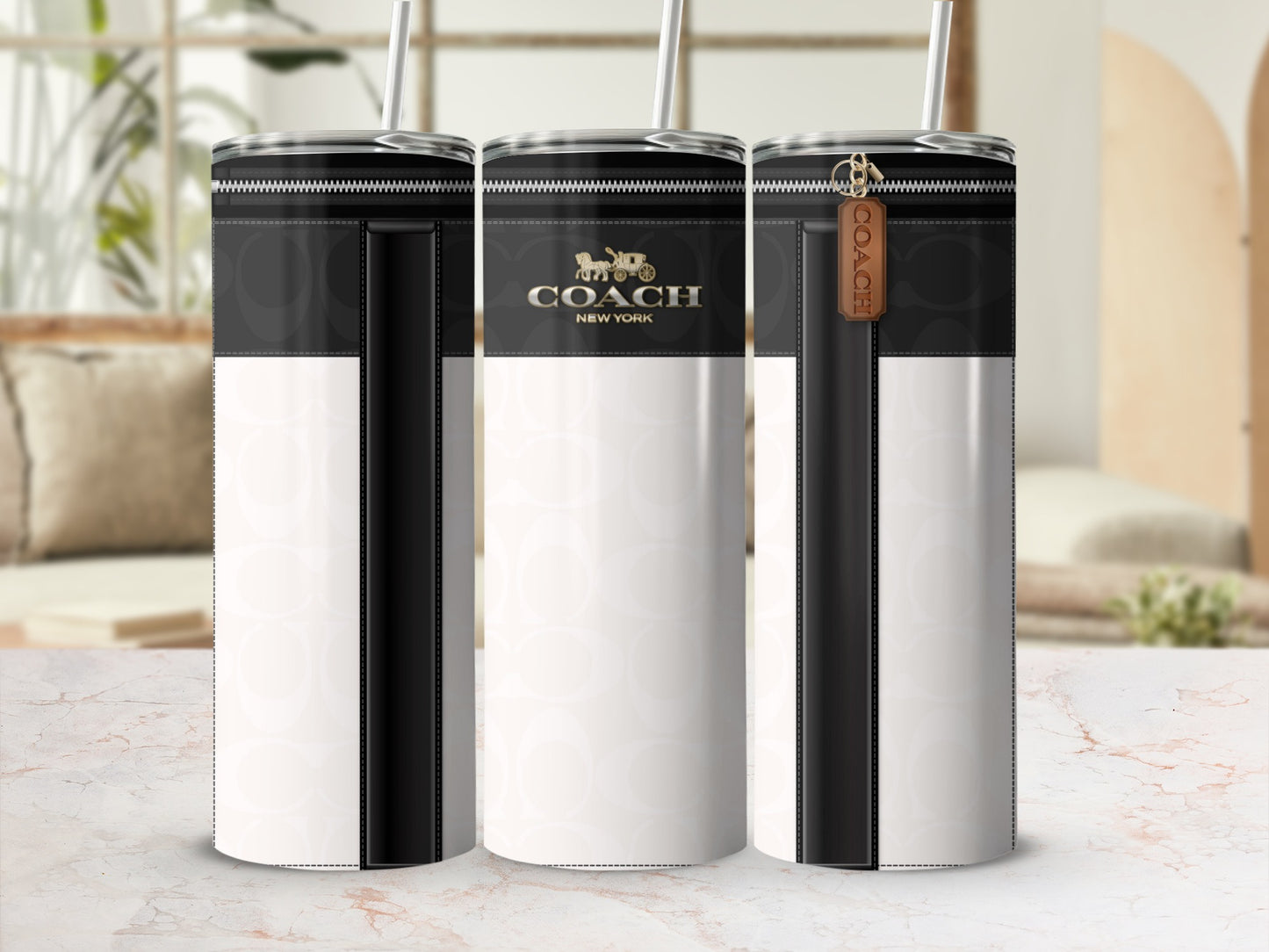 Stylish White and Black Coach New York Tumbler Cup