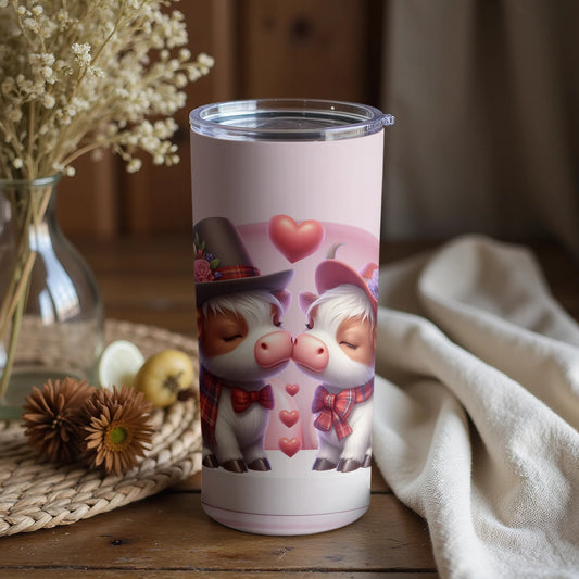 Adorable Cow Couple With Hearts Design Tumbler