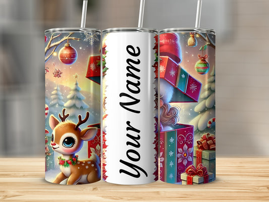Personalized Christmas Reindeer and Gifts Tumbler Cup