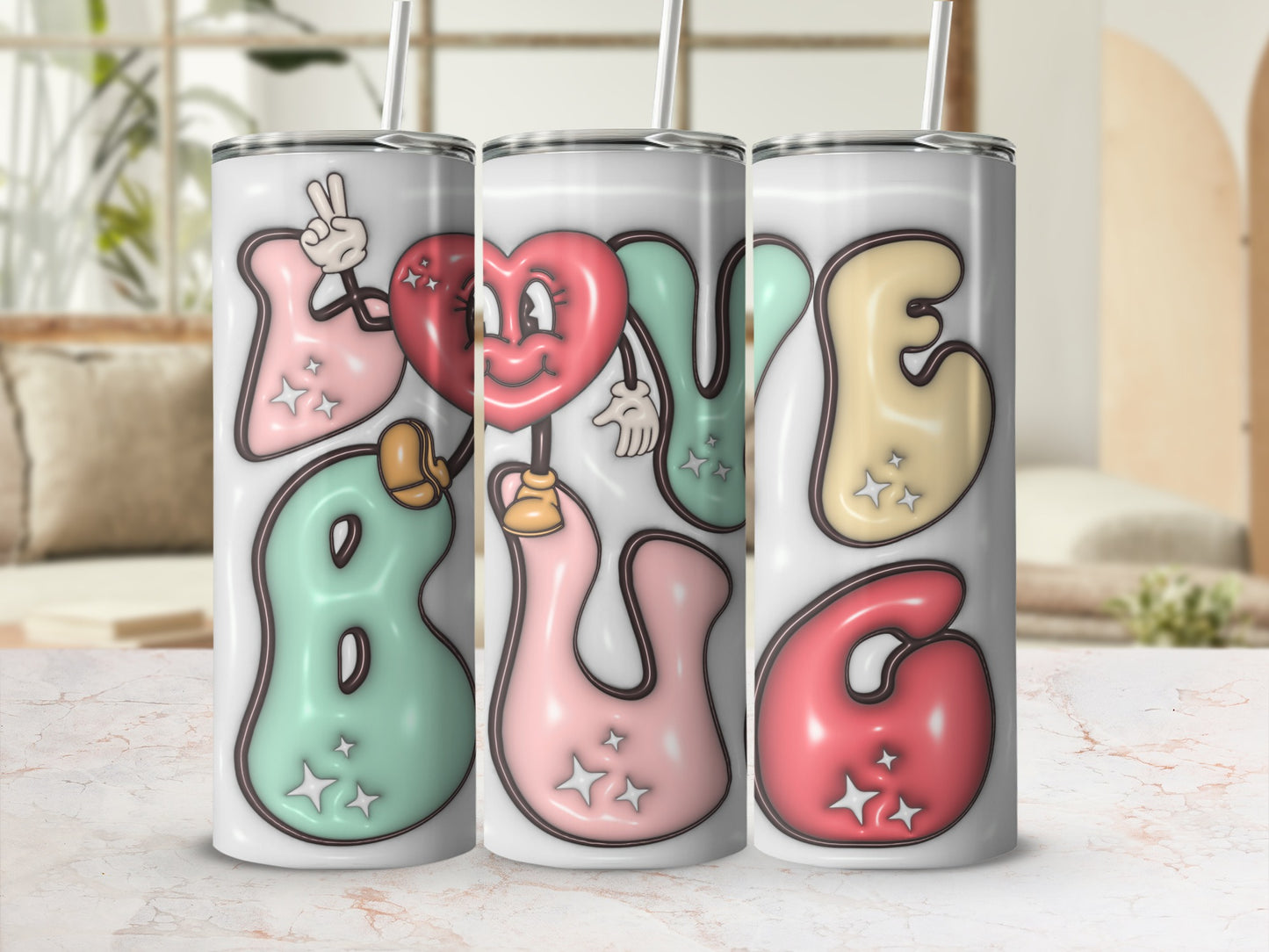 Whimsical Love Bug Tumbler with Colorful Playful Design