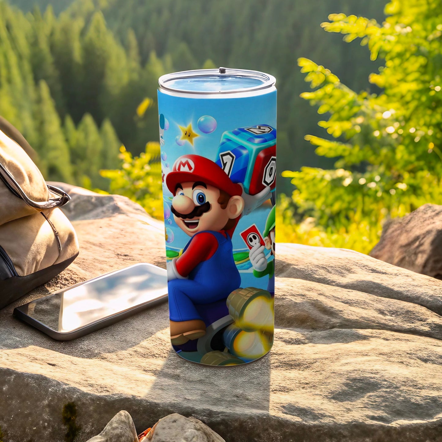 Colorful Super Mario-themed Tumbler with Lid for Fun Drinks