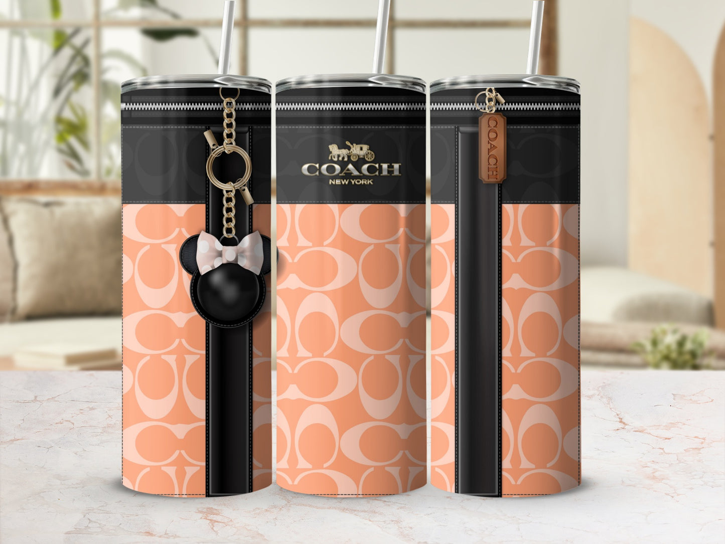 Chic Designer Tumblers with Iconic Logo and Keychain Design