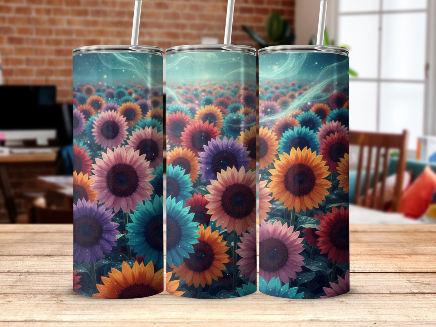 Colorful Sunflower Field with Galaxies Tumbler Cup