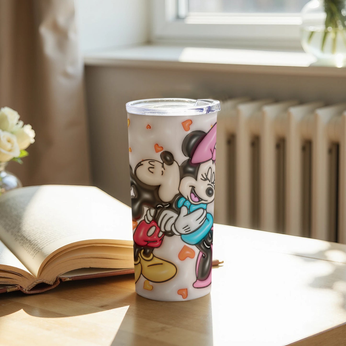 Cute Mickey and Minnie Mouse Tumbler with Hearts