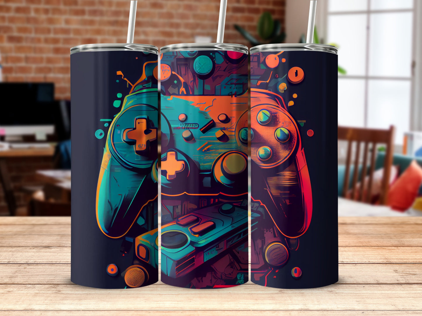 Vibrant Retro Gaming Controllers Artwork Tumbler