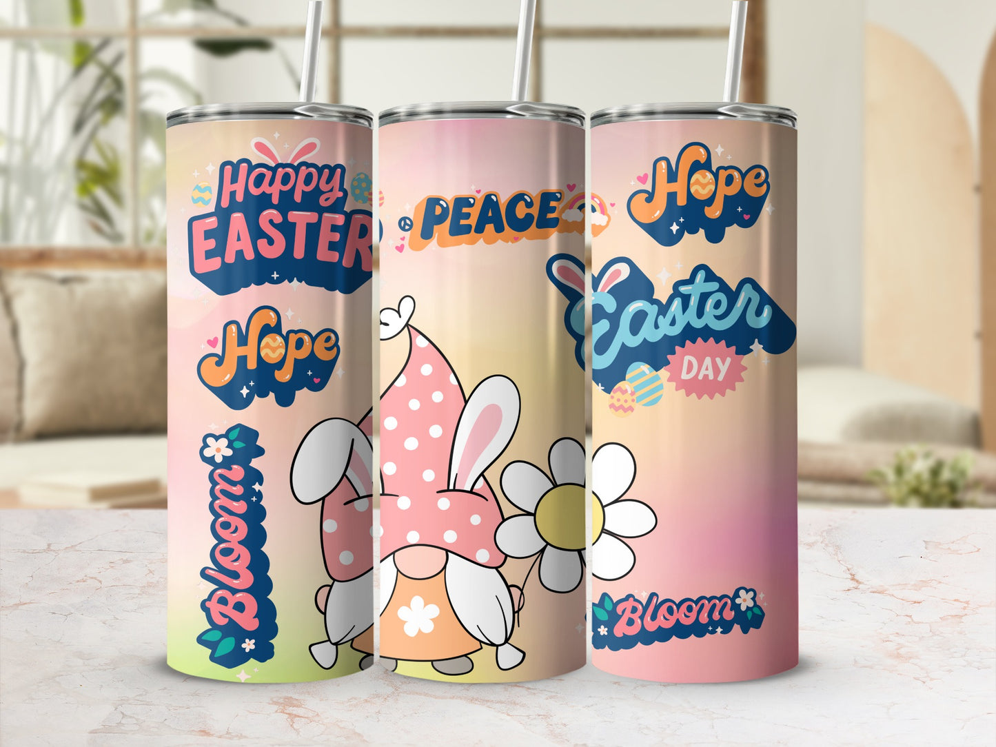Happy Easter Peace Hope Bloom Bunny Tumbler Cup