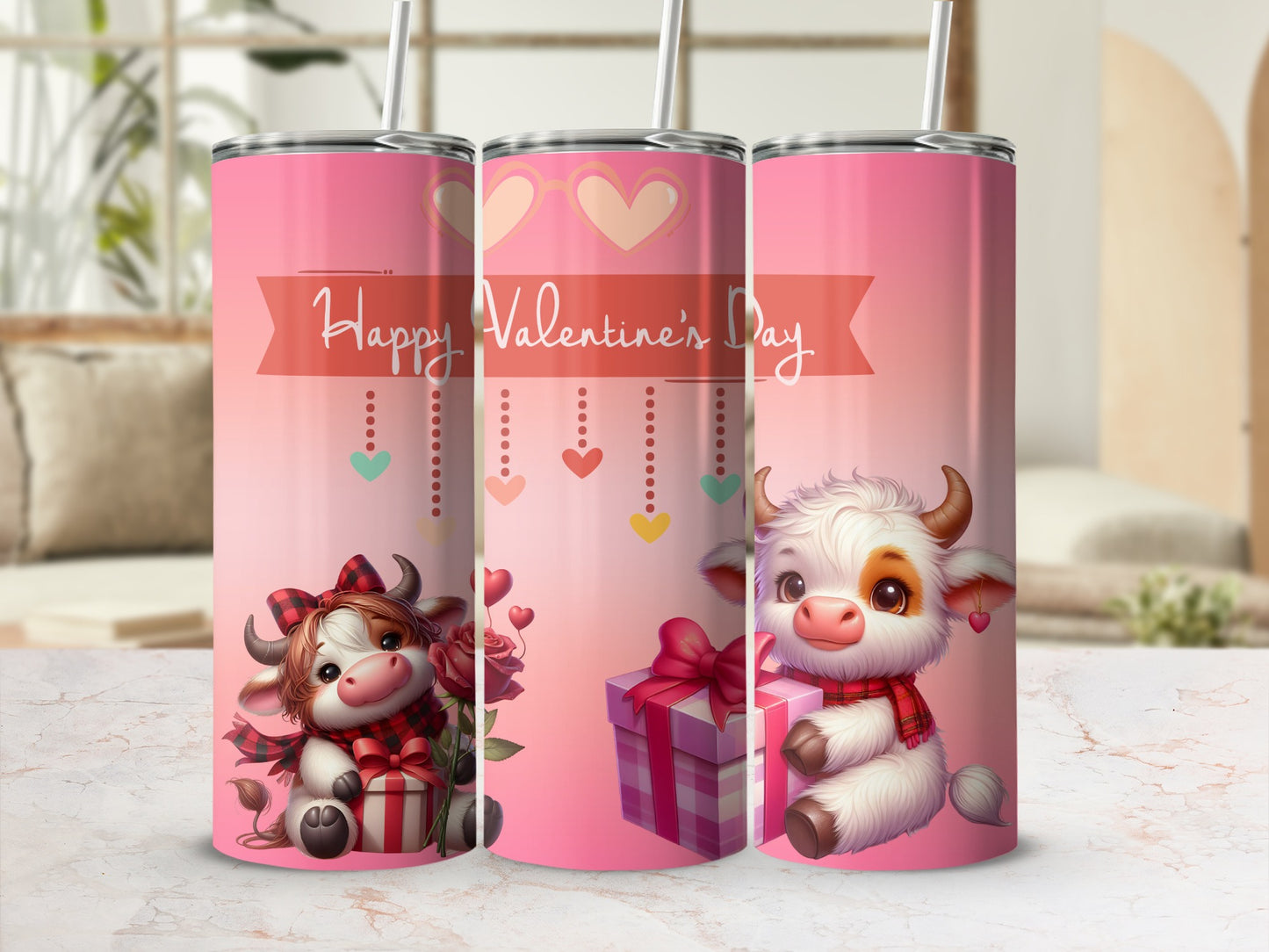 Happy Valentine's Day Cute Cow Design Tumbler Gift