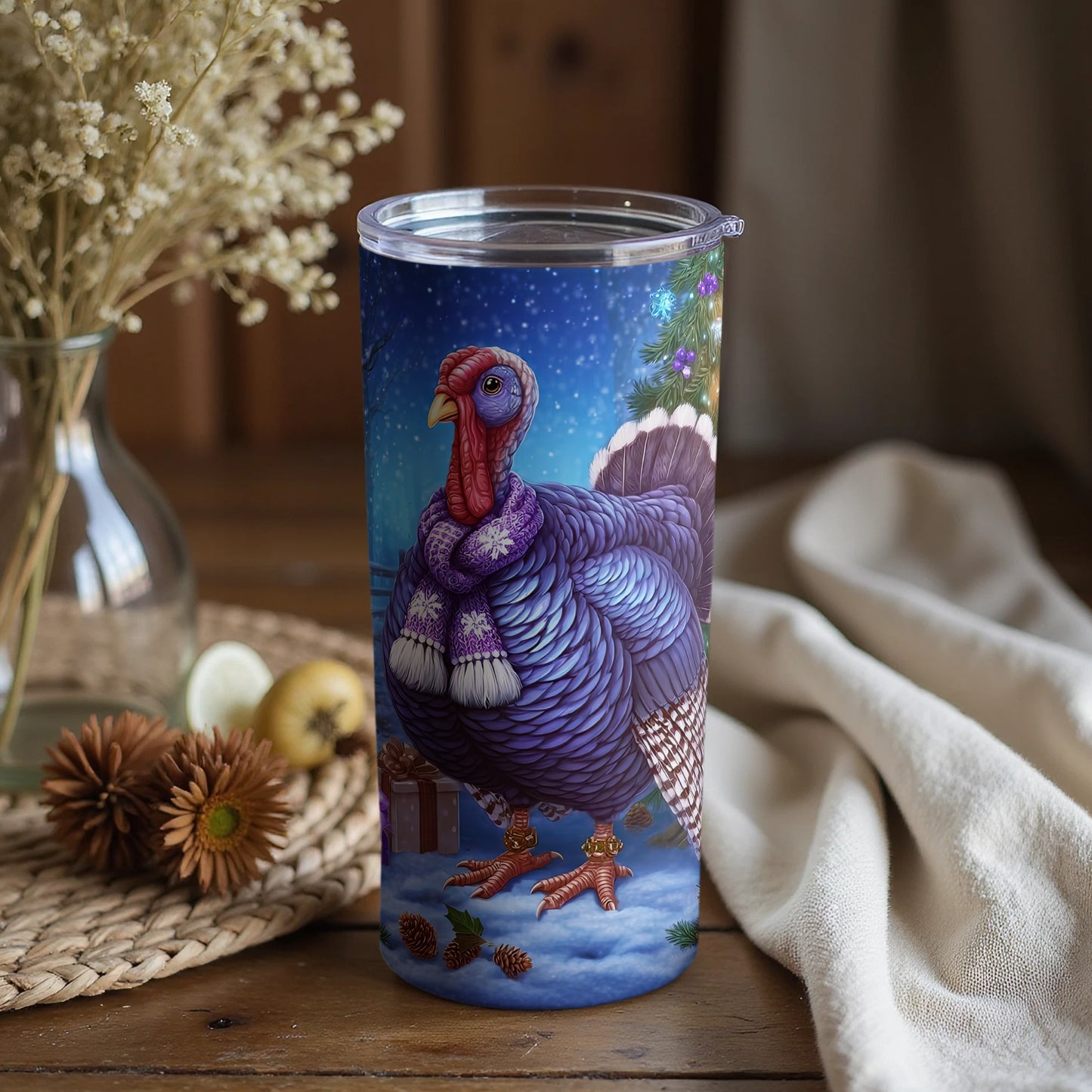 Festive Christmas Turkey Insulated Tumbler Cup
