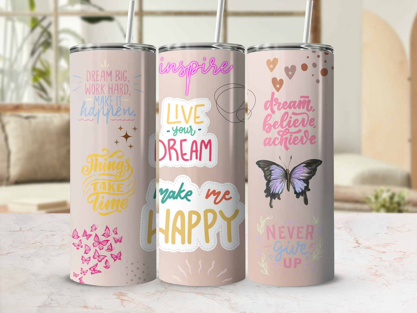 Inspirational Quote and Butterfly Tumbler Set