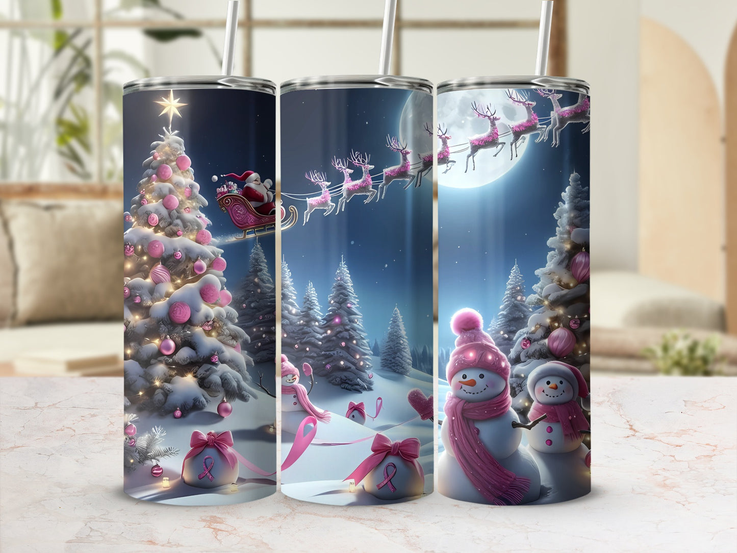 Festive Christmas Sleigh and Snowman Tumbler Design