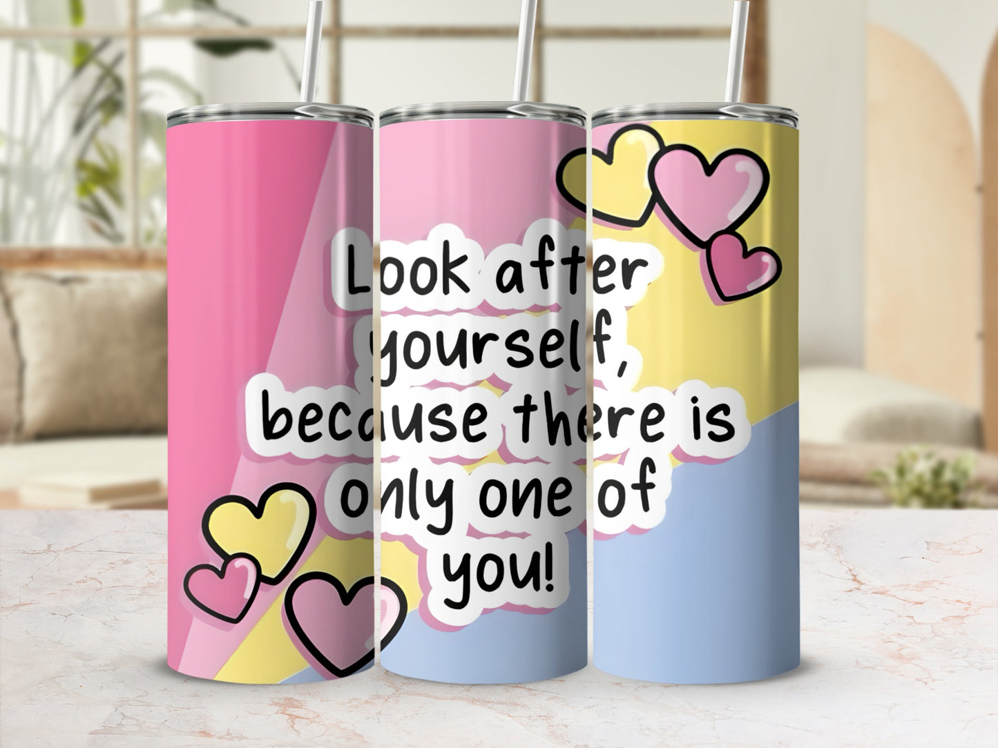 Look After Yourself Heart Design Motivational Tumbler