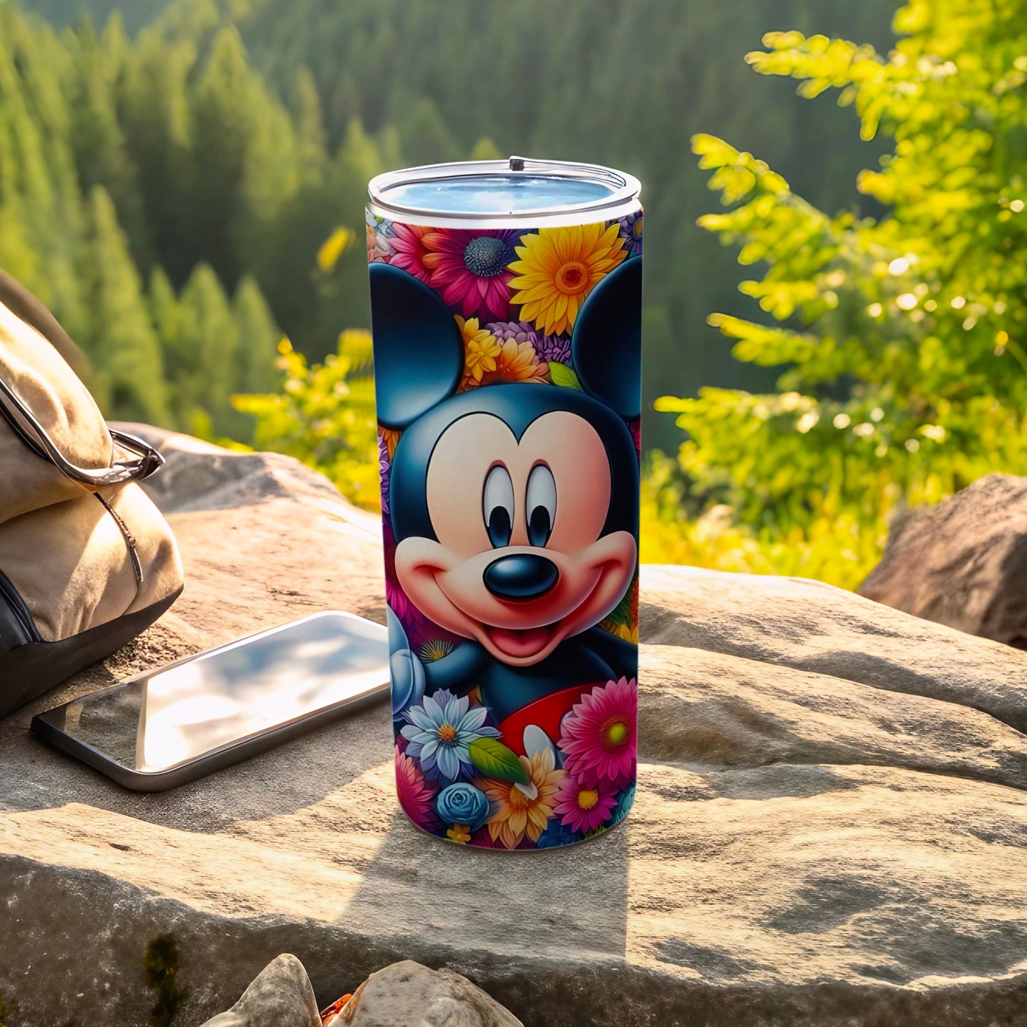 Colorful Mickey Mouse Floral Design Travel Tumbler