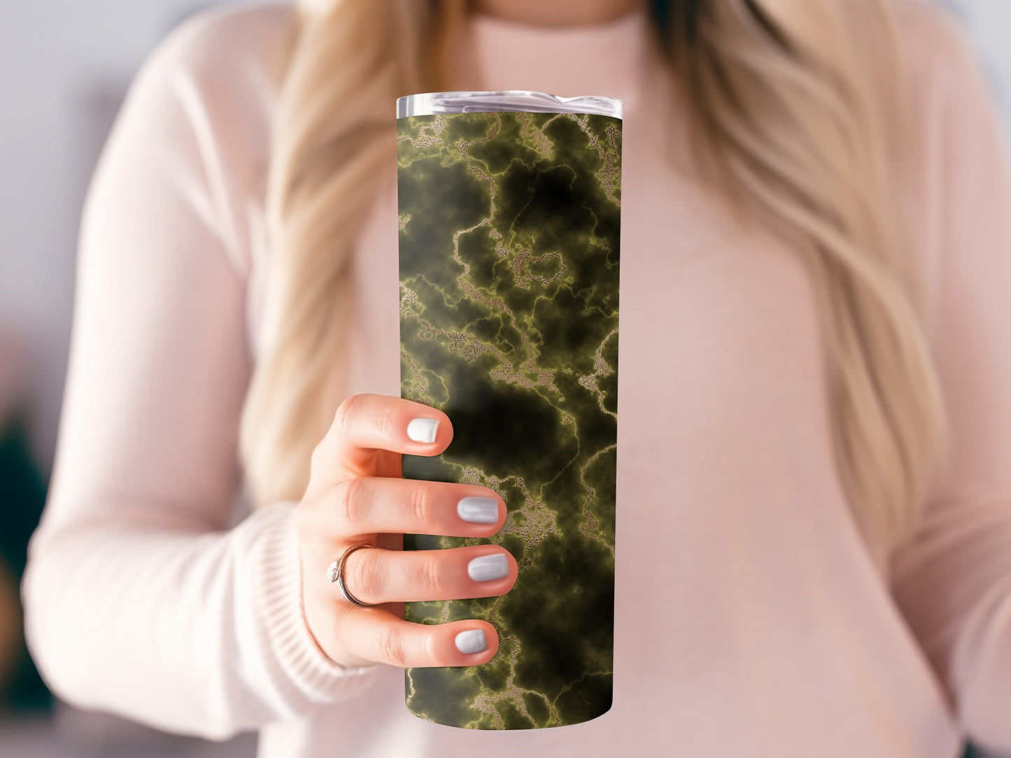 Elegant Gold Veins on Dark Green Textured Look Tumblers