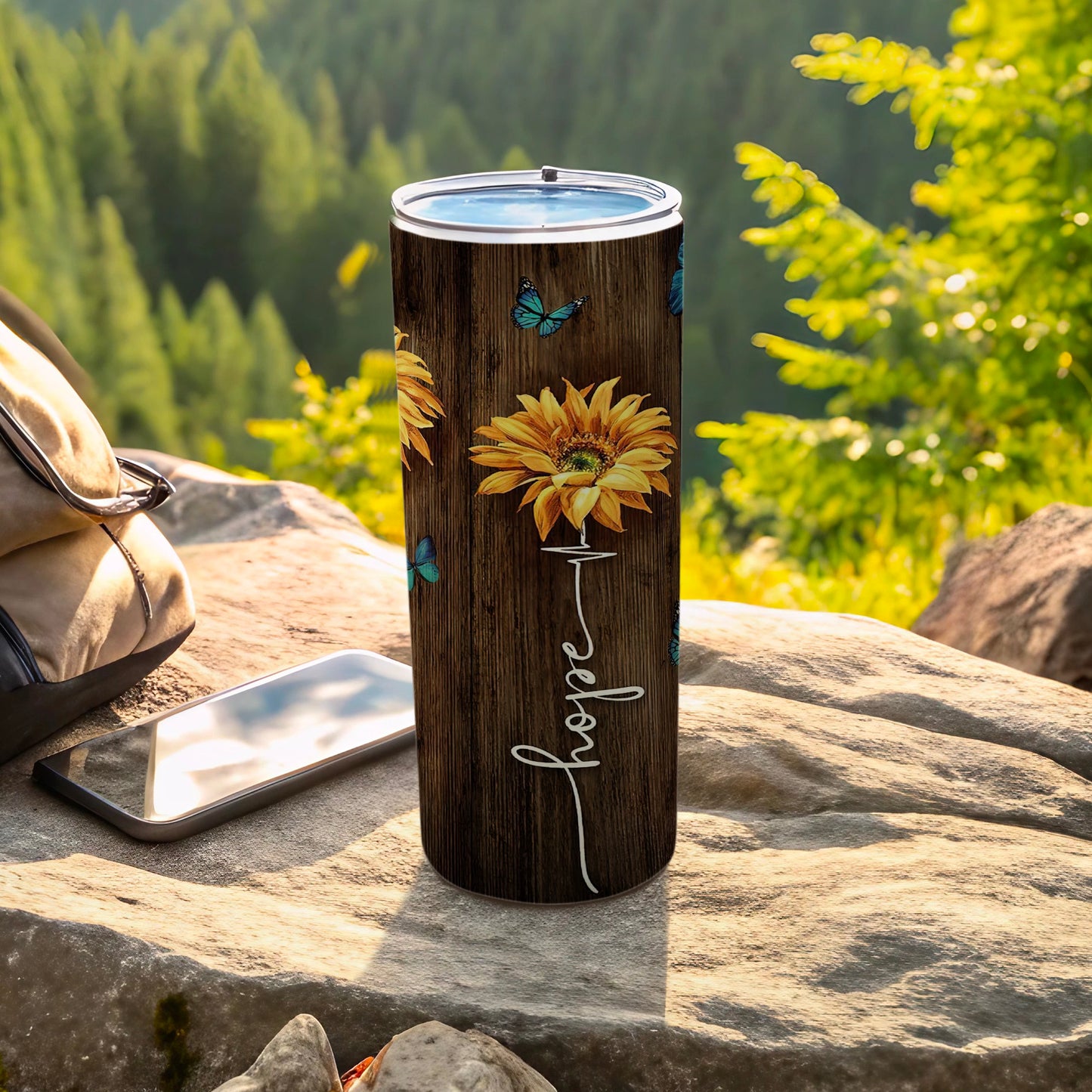 Sunflower Butterfly Hope Wood Grain Tumbler product type
