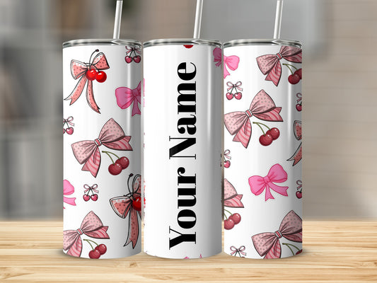 Customizable Cherry Bow Pattern Tumbler for Personalization
