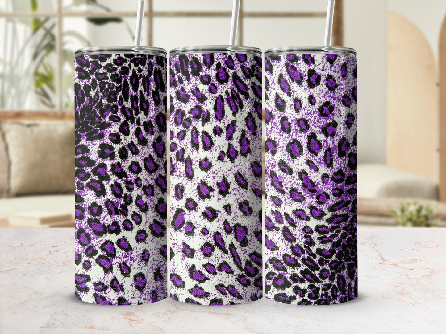 Purple and Black Leopard Print Tumbler Cup Collection