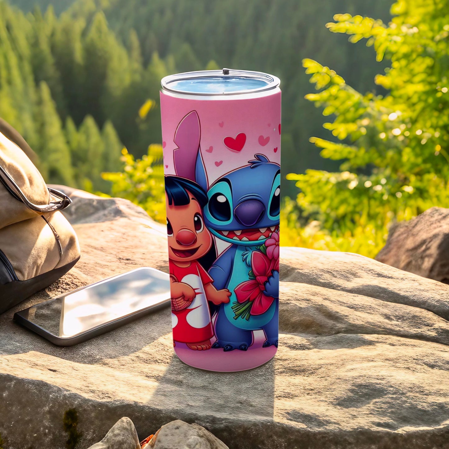 Cute Character Tumbler with Heart and Flower Design