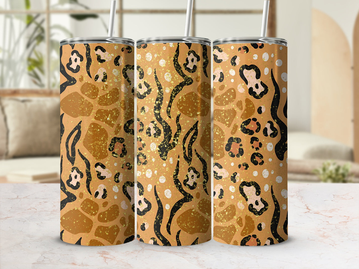 Stylish Leopard Print Insulated Tumbler with Straw