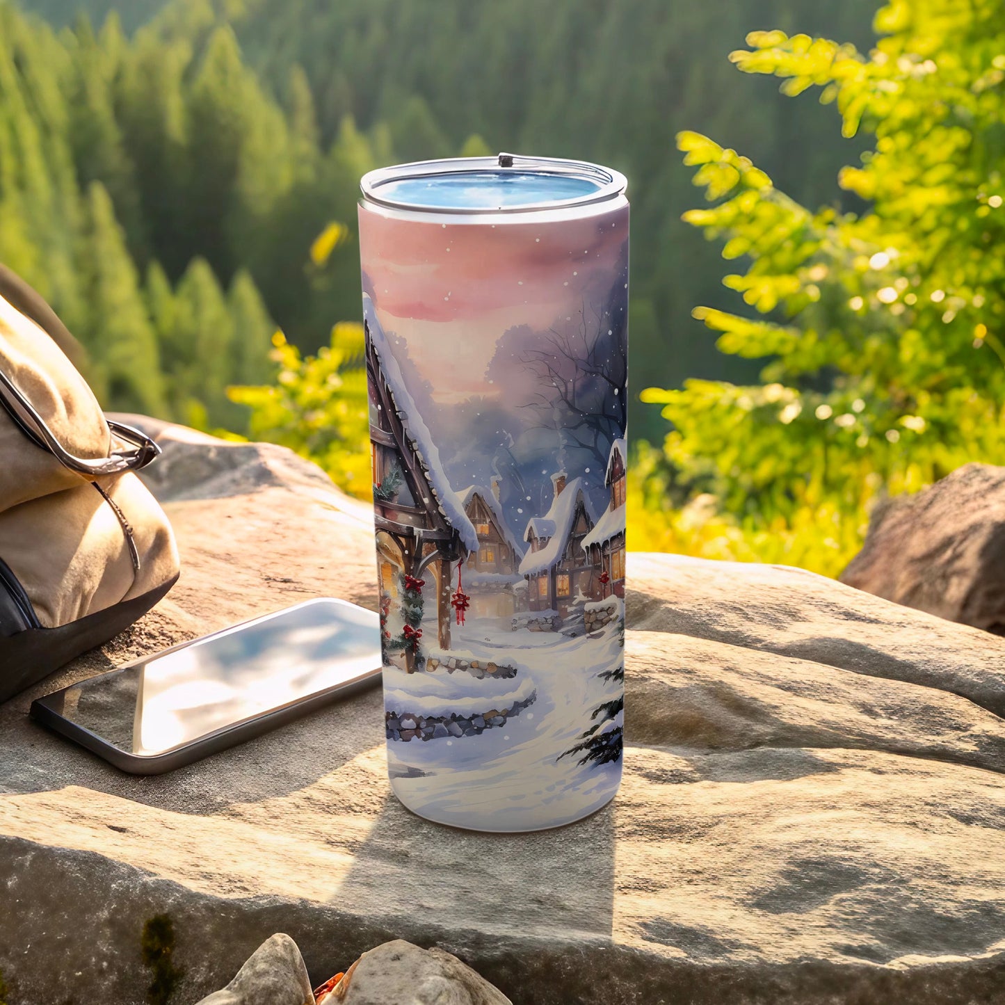 Winter Village Scenic Tumbler with Lid for Beverages