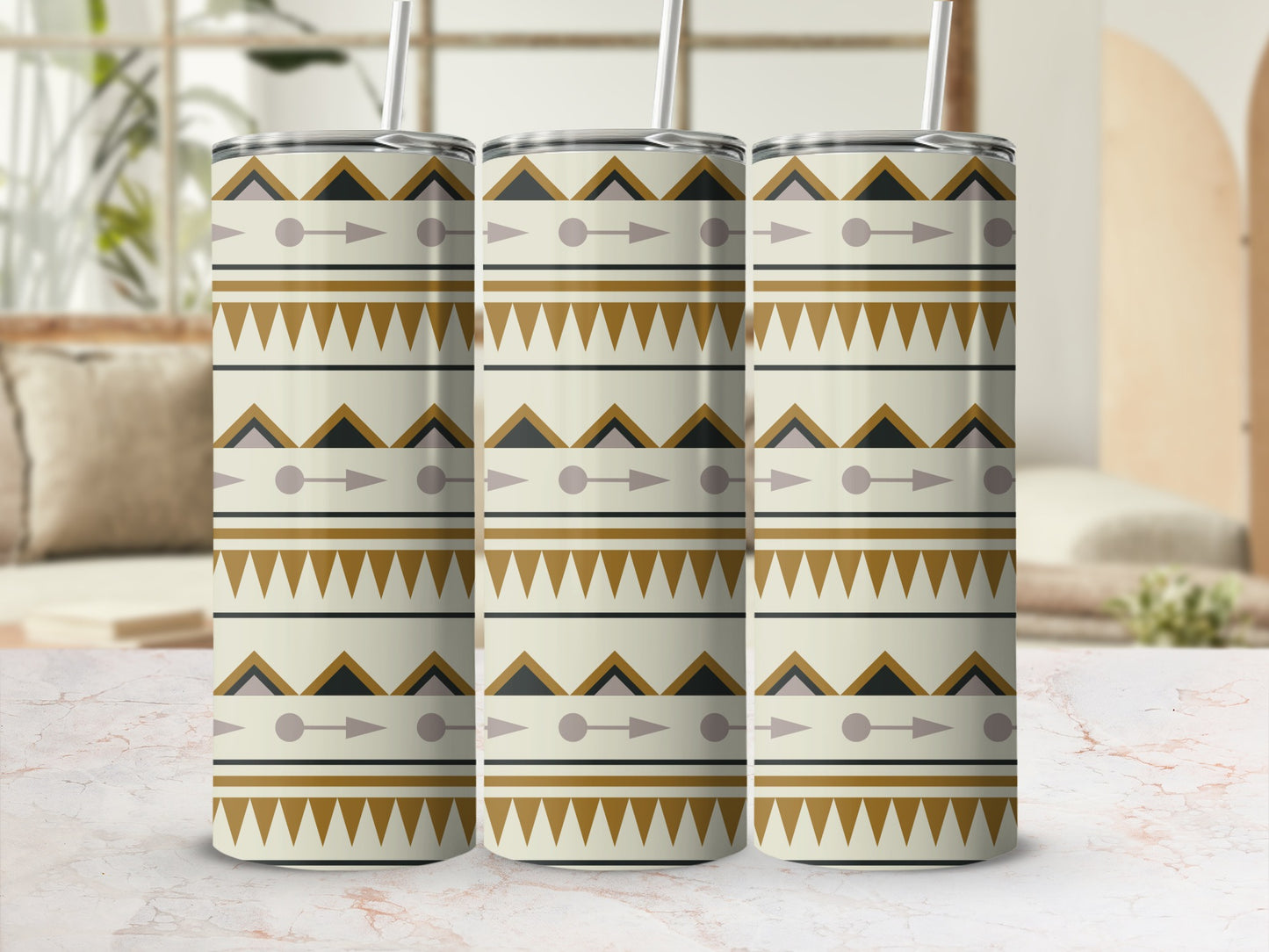 Stylish Geometric Tribal Patterned Tumbler Set