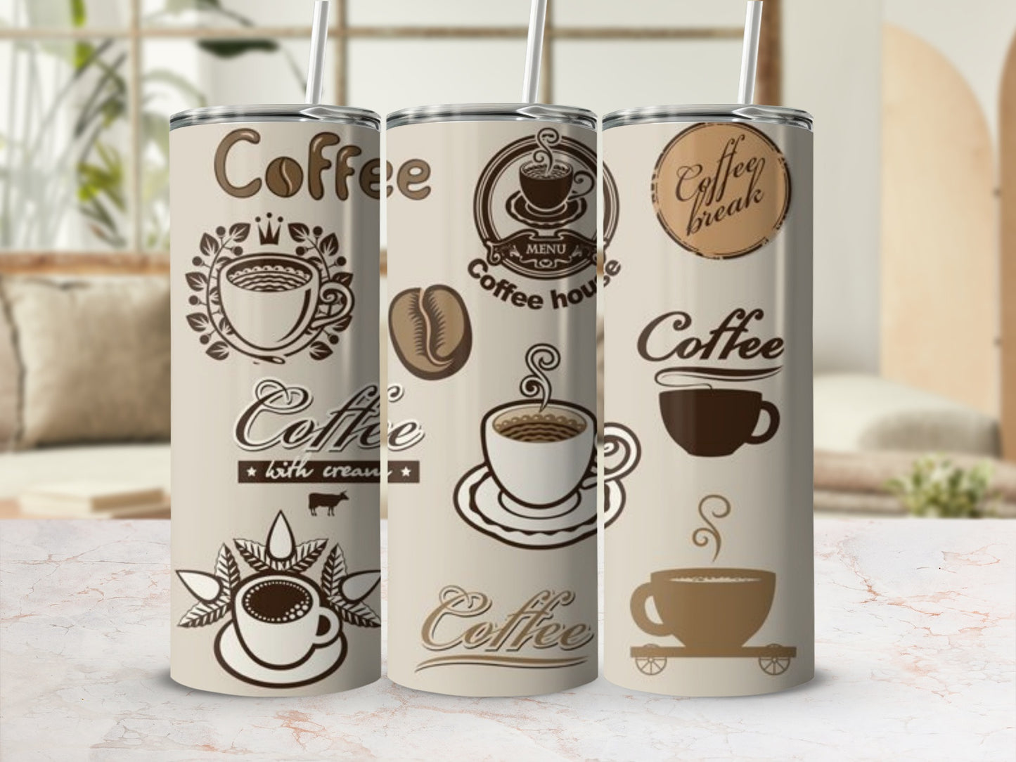 Coffee Themed Insulated Stainless Steel Tumbler Cup