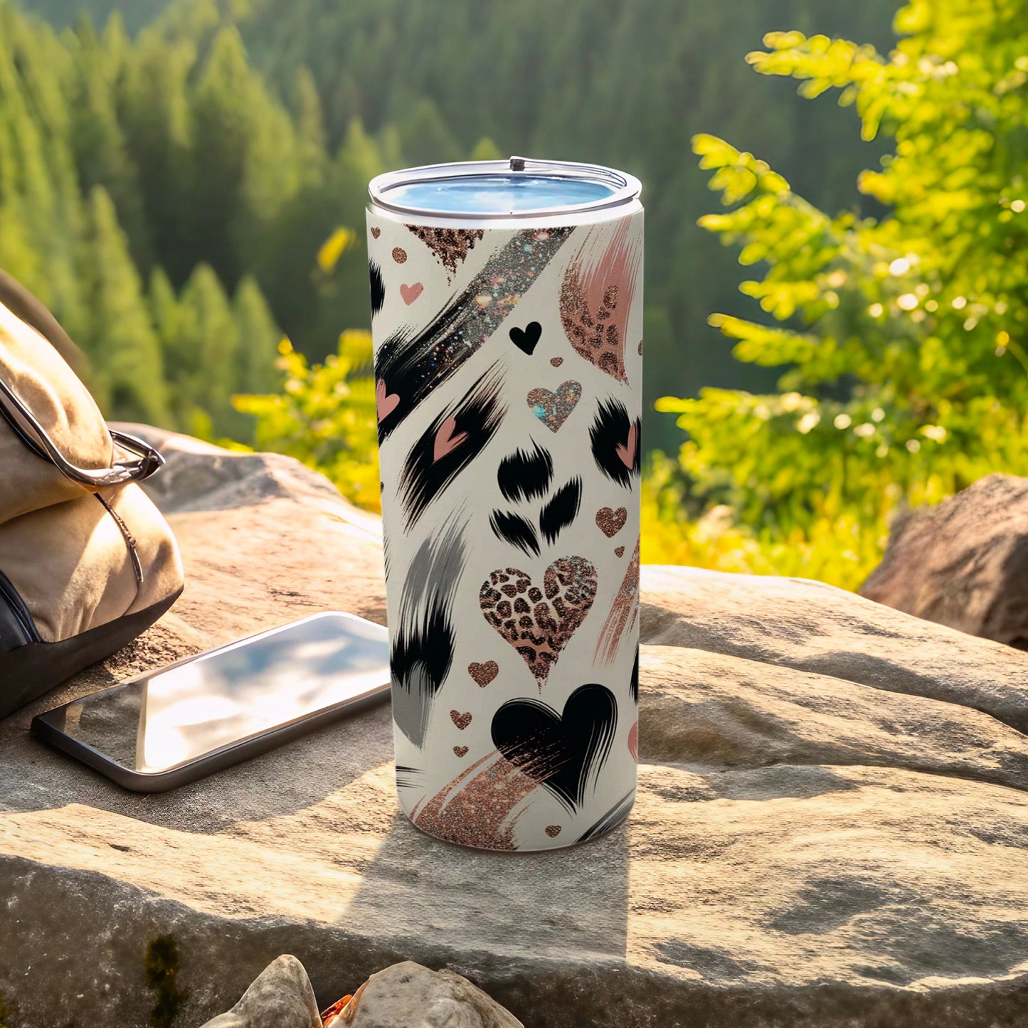 Black Pink Leopard Hearts Glittery Tumbler product type