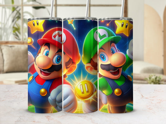 Vibrant Mario and Luigi Stainless Steel Tumbler Cups