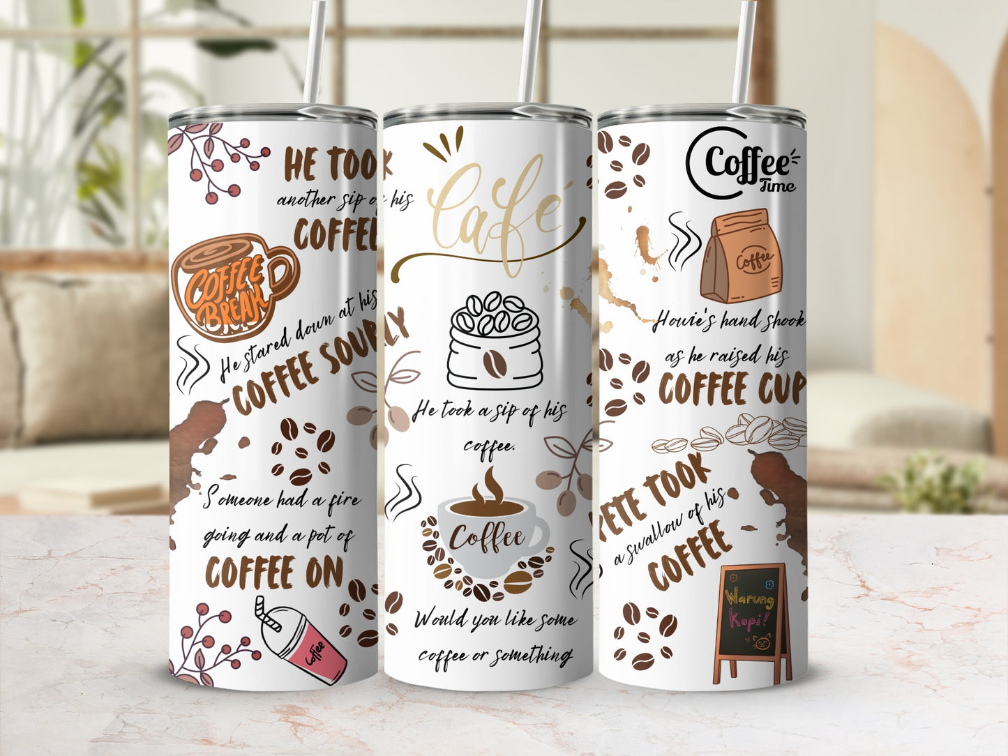 Coffee-Inspired Graphic Design Insulated Tumbler