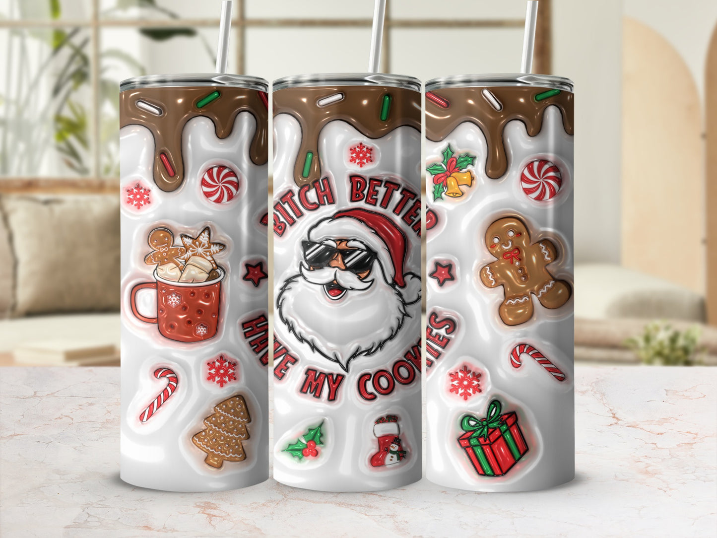 Christmas Theme Santa and Cookies Insulated Tumbler