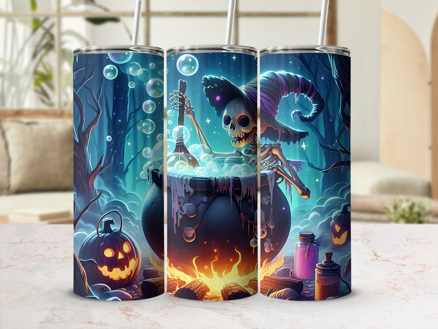 Halloween Witch's Brew Skeleton Design Beverage Tumbler